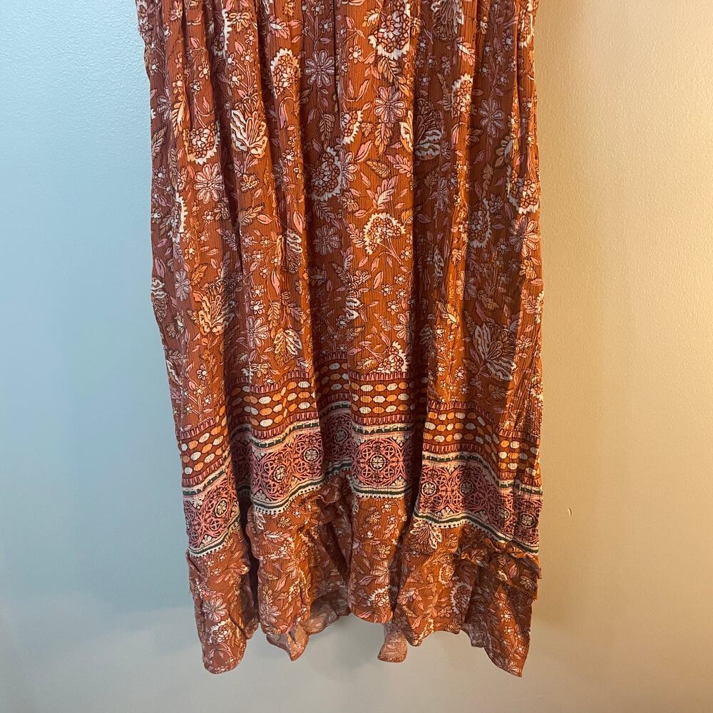 Knox Rose SZ Large Floral Ruffle Short Sleeve Full Length Orange Pink Dress EUC - Picture 4 of 12